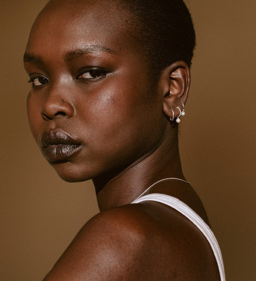 TINY PEARL HOOPS (STERLING SILVER) - IMAGE 5