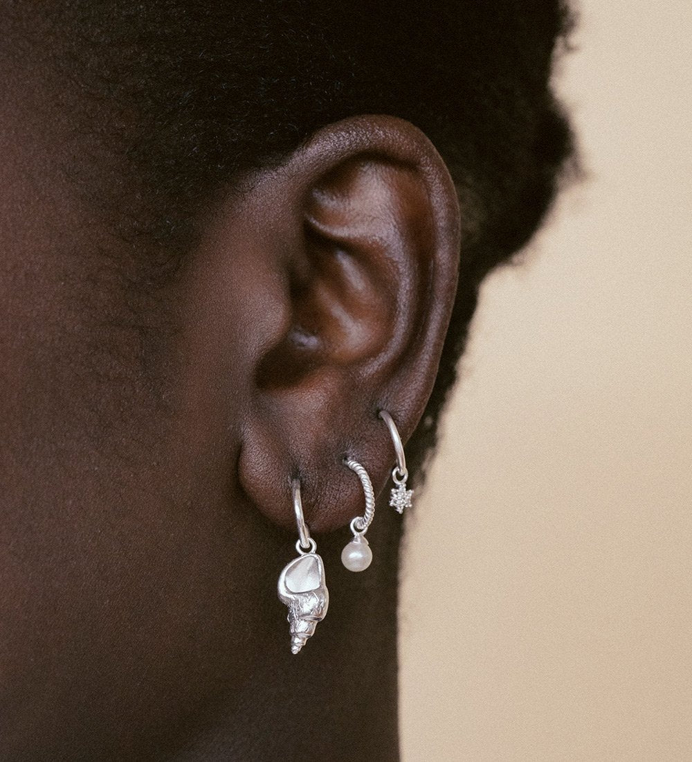 TINY PEARL HOOPS (STERLING SILVER) - IMAGE 2