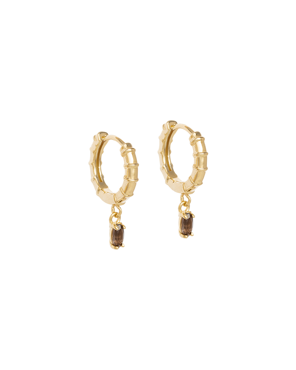 DECO SMOKEY QUARTZ HOOPS (18K GOLD PLATED) - IMAGE 1