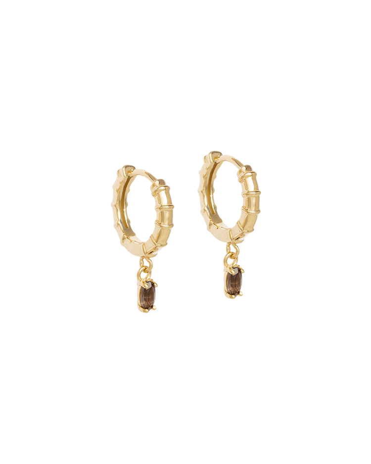 DECO SMOKEY QUARTZ HOOPS (18K GOLD PLATED) - IMAGE 1