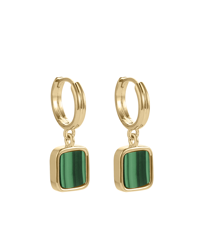 MALACHITE HOOPS (18K GOLD PLATED)