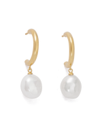 PEARL DROP HOOPS (18K GOLD PLATED)