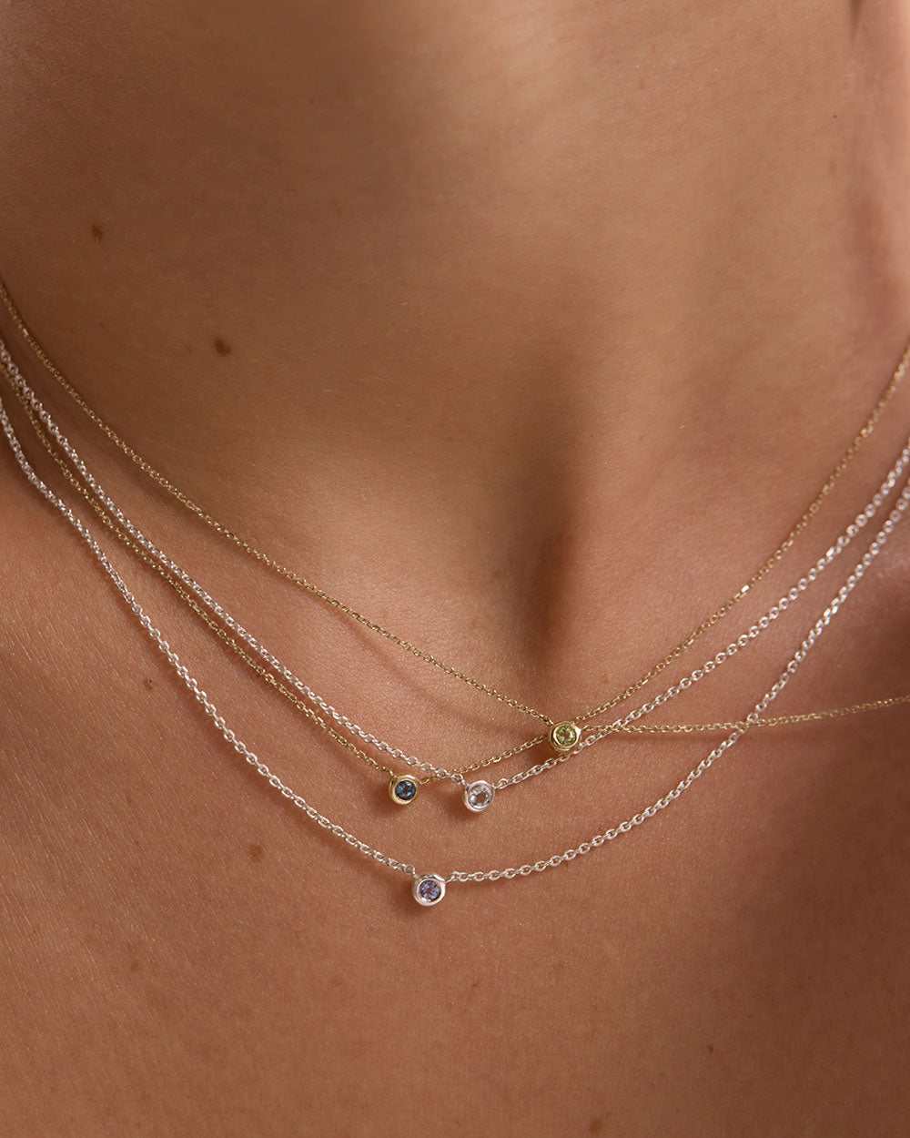 PETITE BIRTHSTONE NECKLACE (STERLING SILVER)