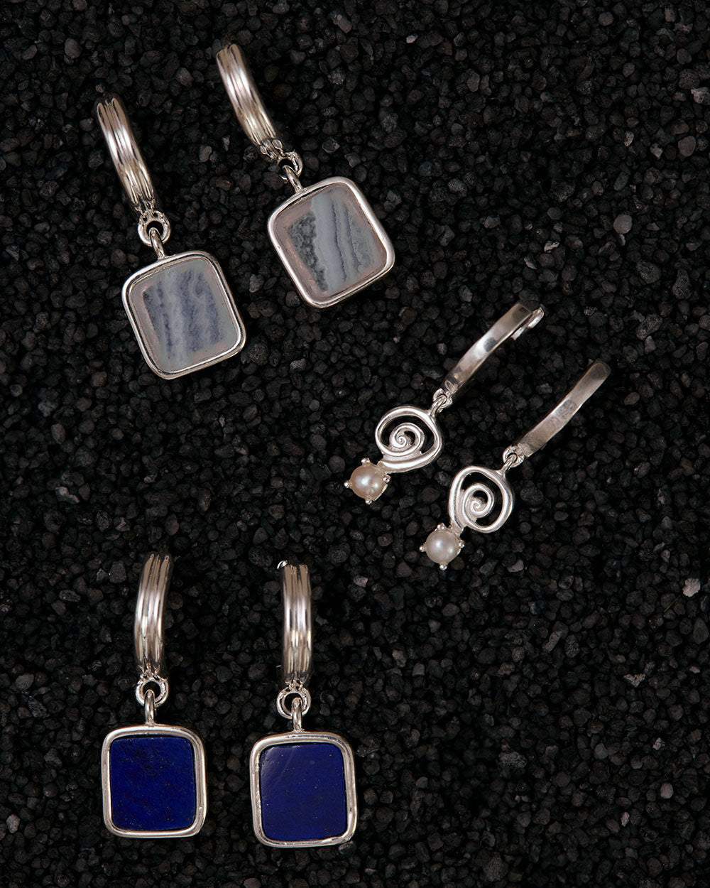 BLUE LACE AGATE HOOPS (STERLING SILVER)